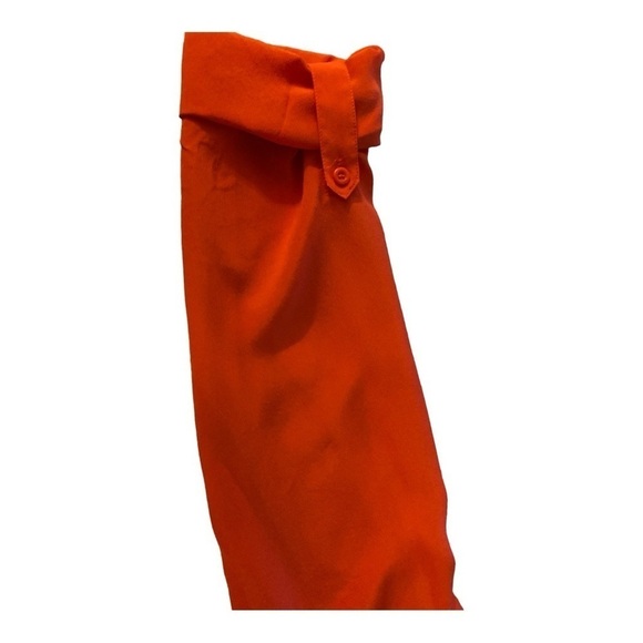 Trouve silk top, orange, hidden button down , long sleeves, V-Neck, one pocket. - Picture 5 of 7